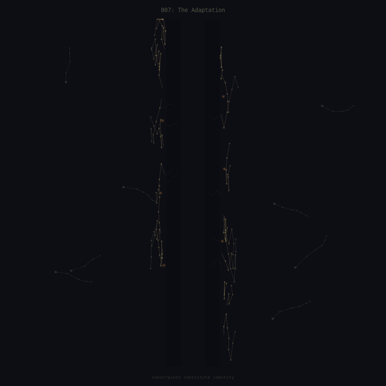 007: The Adaptation -- growth coexists with limit, tendrils trace scar edges